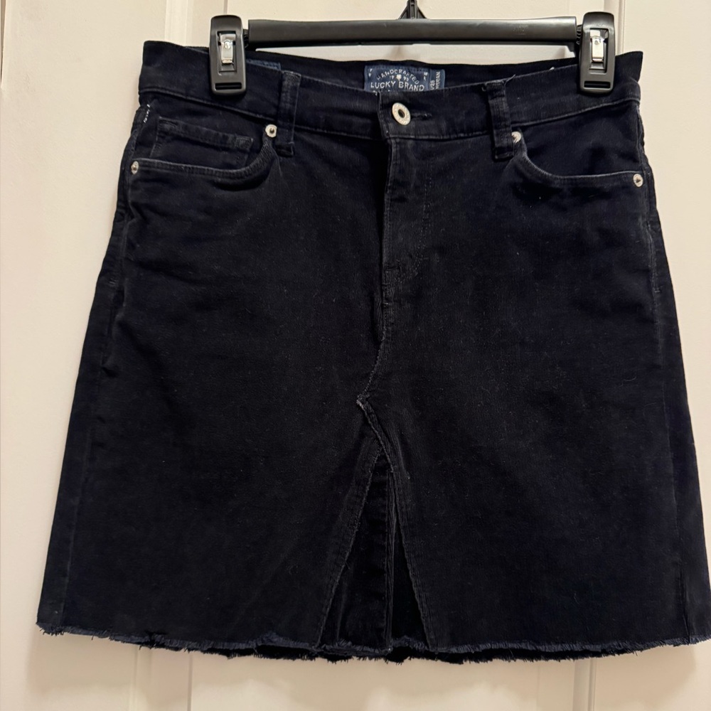 Lucky Brand Corduroy Mini Skirt 6 Black Raw Hem Bikercore Y2K Goth Punk boho